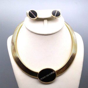 Vintage Park Lane Omega Jewelry Parure, Matching Set of Gold Tone with Oval Matt